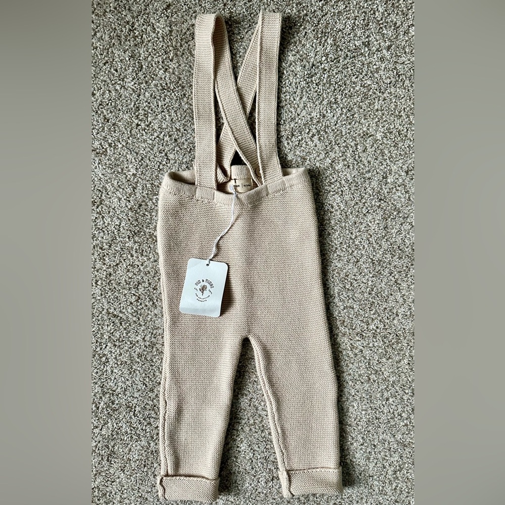 Fin and Vince Cozy Knit Kids Overalls in Sand 12/18M NWT
